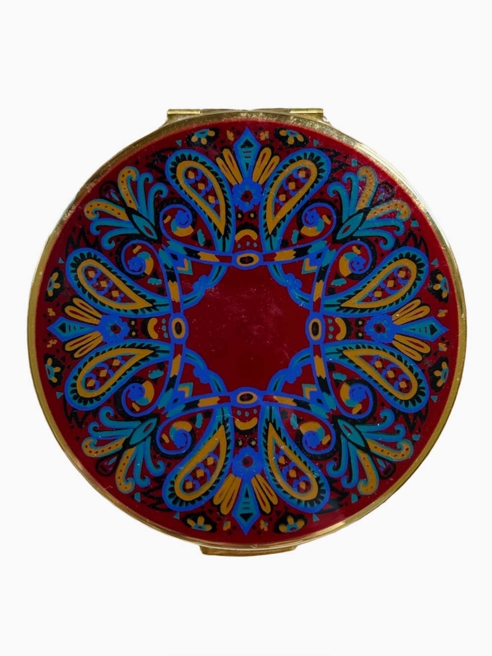 Vintage Mid Century Stratton Paisley Psychedelic Enamel Round Compact